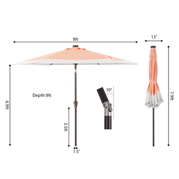 Spencer 9 ft. Classic Coastal 2-Tone Solar LED Market Patio Umbrella - JONATHAN Y